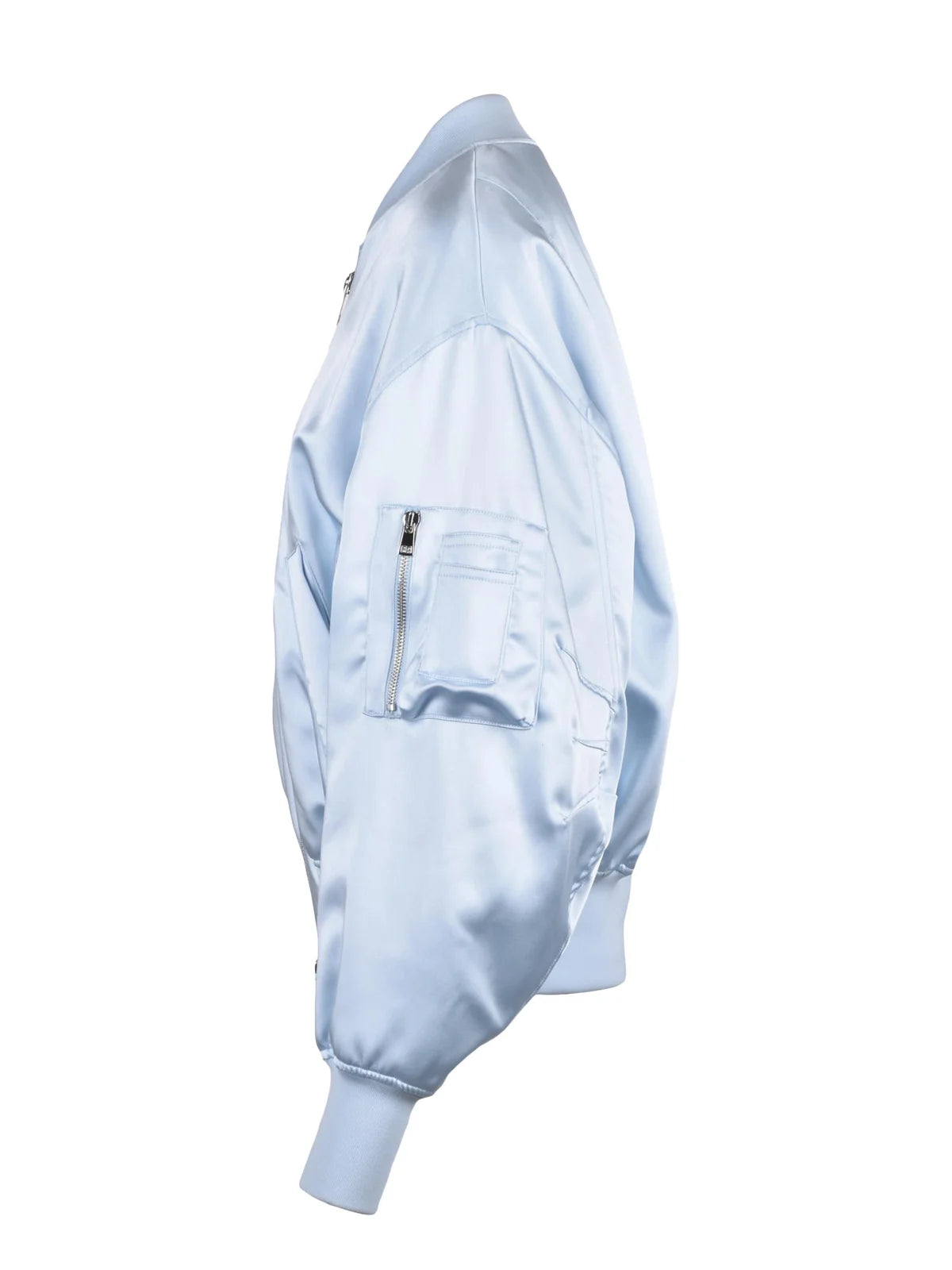 Light Blue Polyester Elastane Satin Bomber Jacket