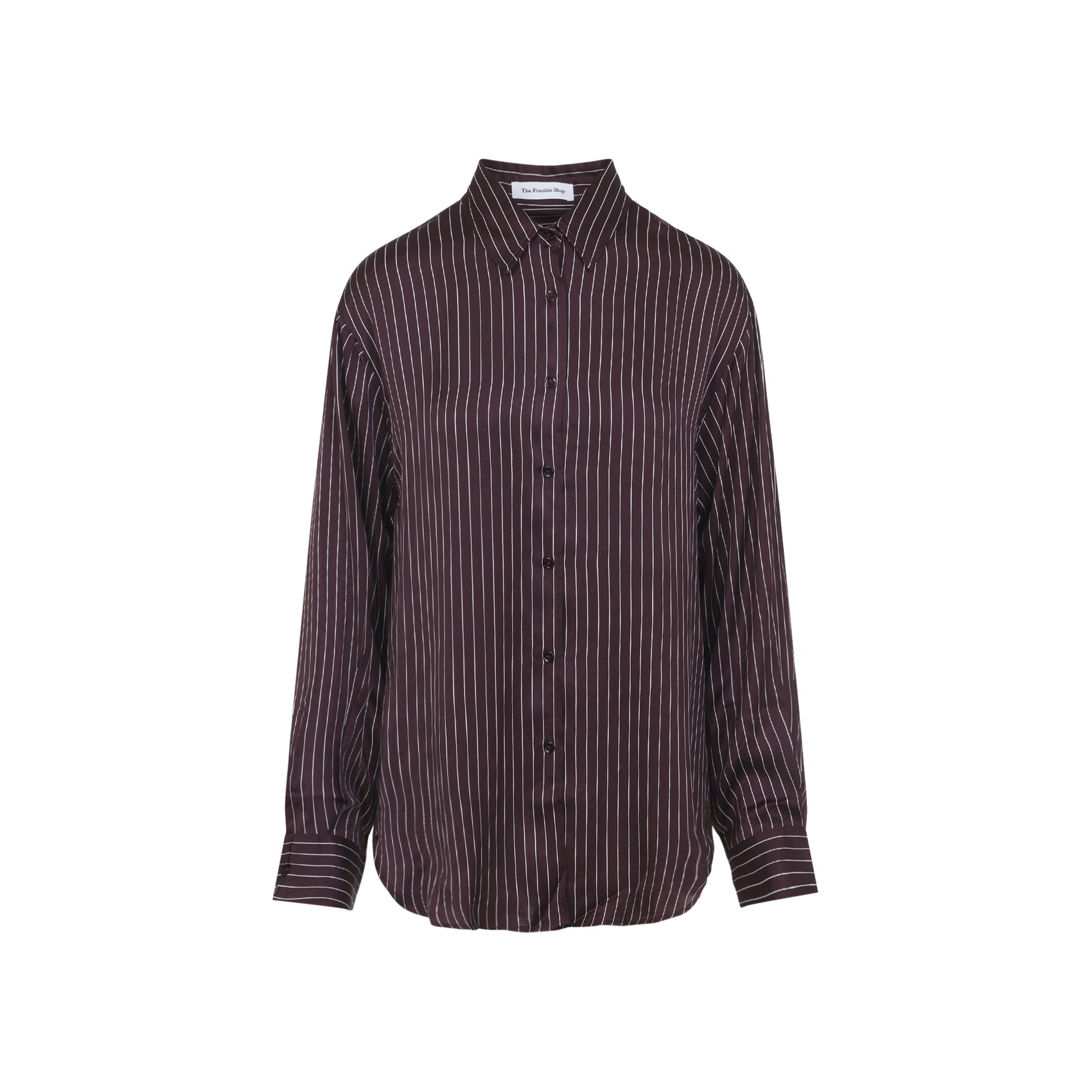 Button-Down Burgundy Shirt with Light Vertical Pinstripes