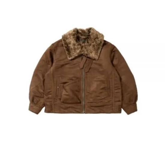 Relaxed Fit Jacket With Plush Fur Collar And Zipper Closure