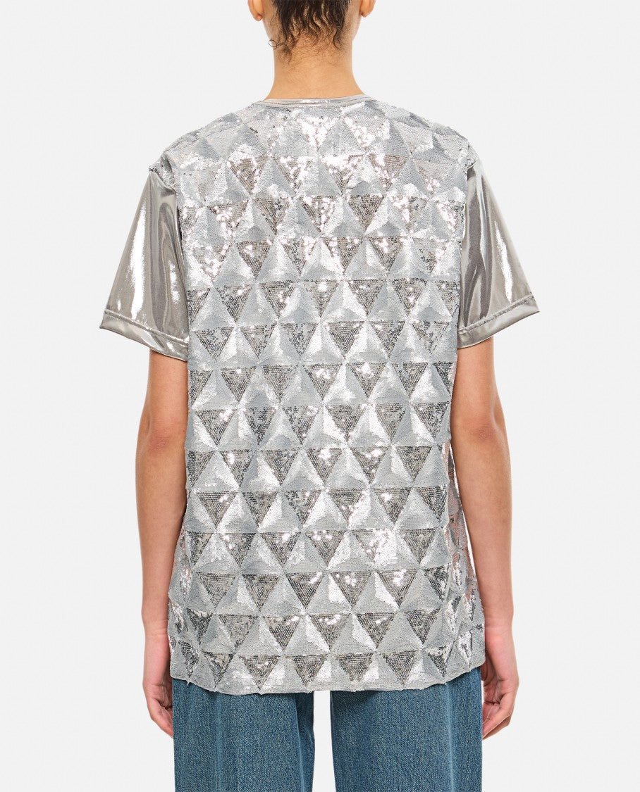 Geometric Sequin-Embellished Crew-Neck T-Shirt