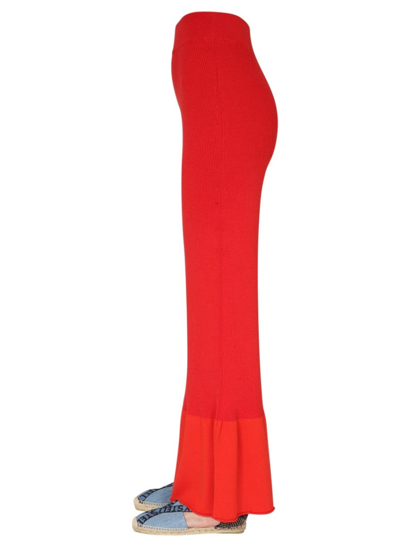 Ribbed Knit Trousers With Wide-Leg Silhouette