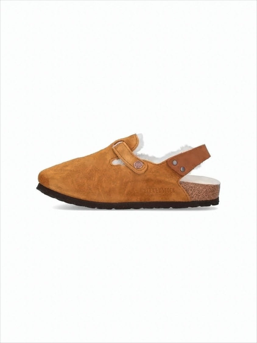 Suede Mule with Adjustable Strap and Shearling Lining