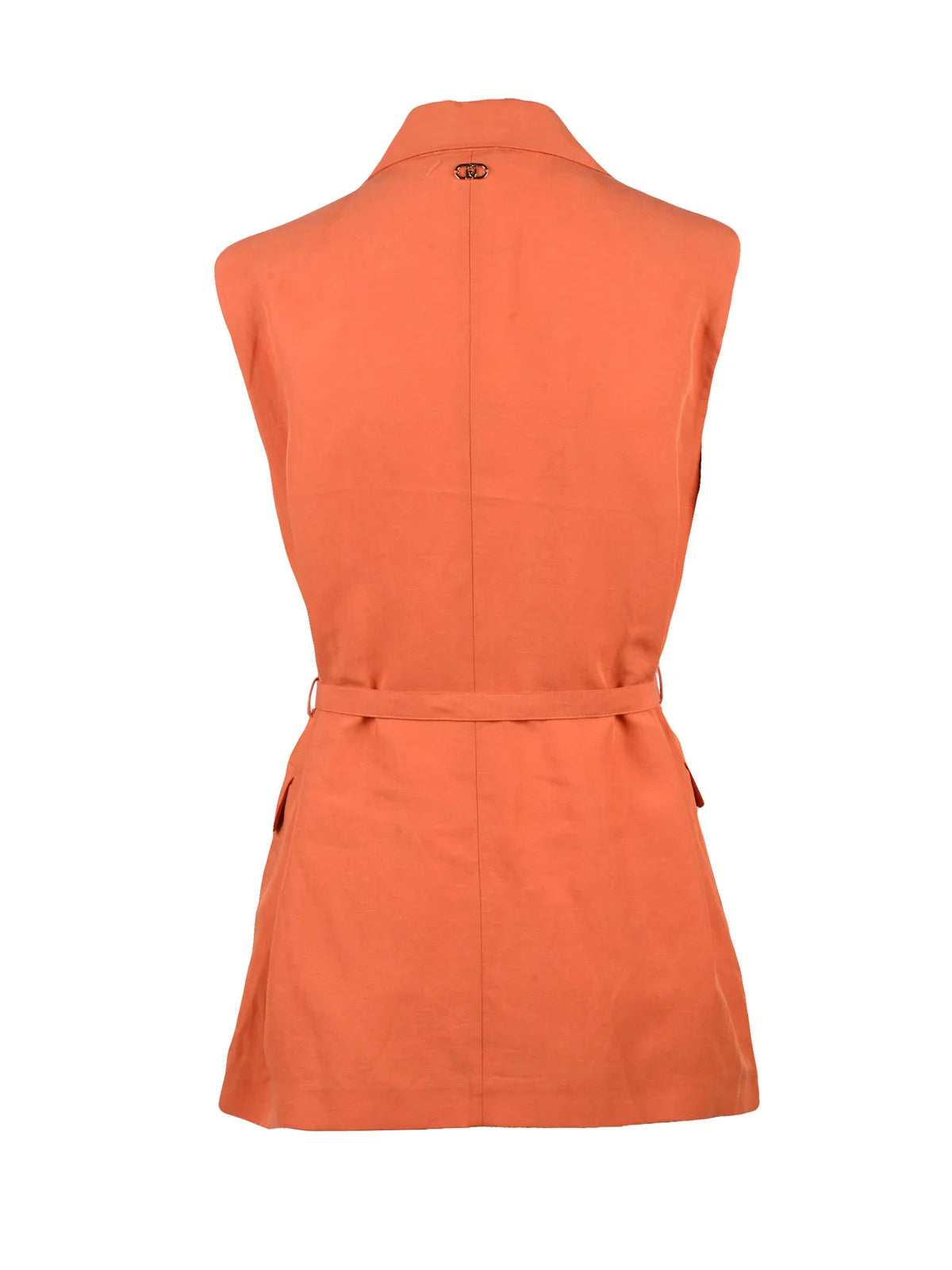 Orange Lycra Linen Sleeveless