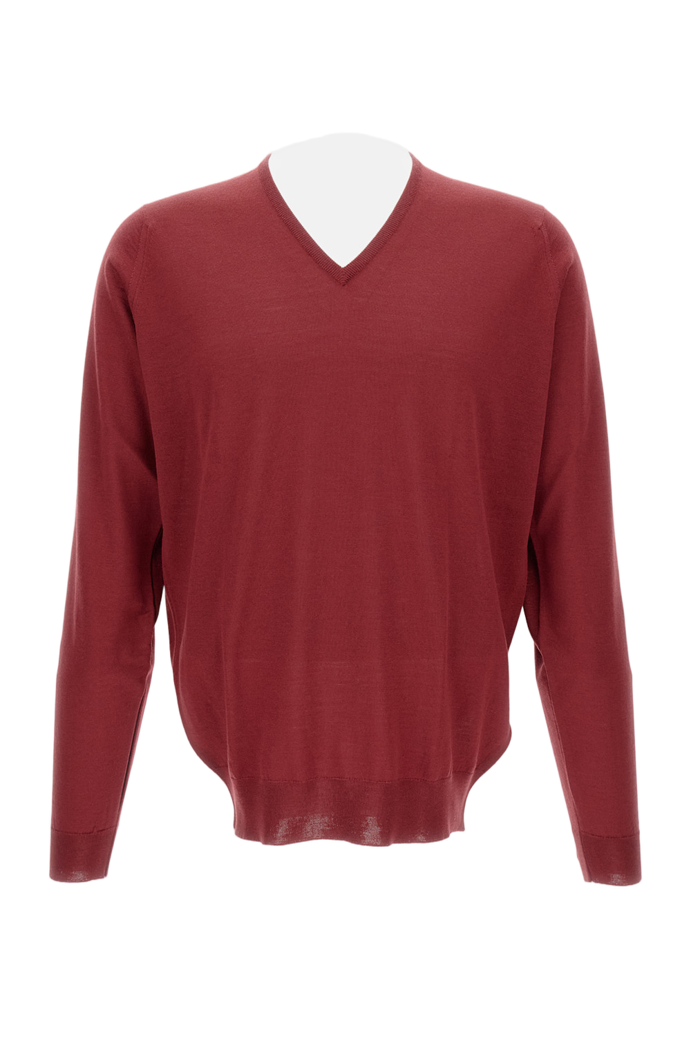 V-Neck Long Sleeve Pullover Sweater In Burgundy