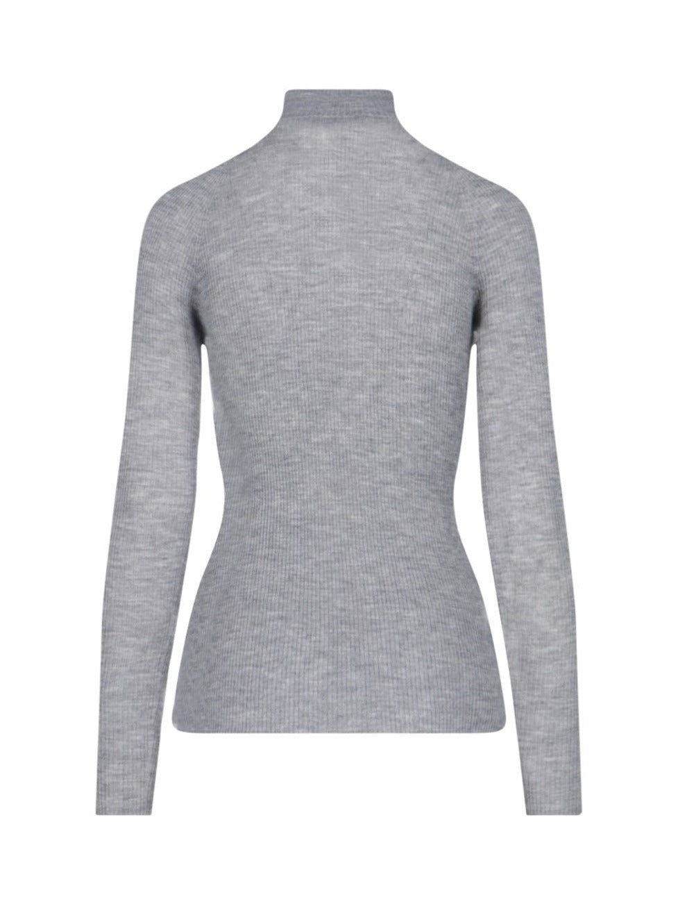 Ribbed Cashmere And Silk Knit Sweater With High Neckline
