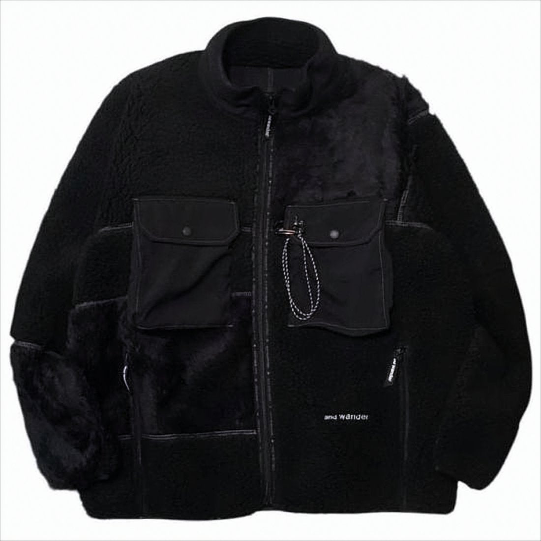 Textured Black Patchwork Jacket With High Collar