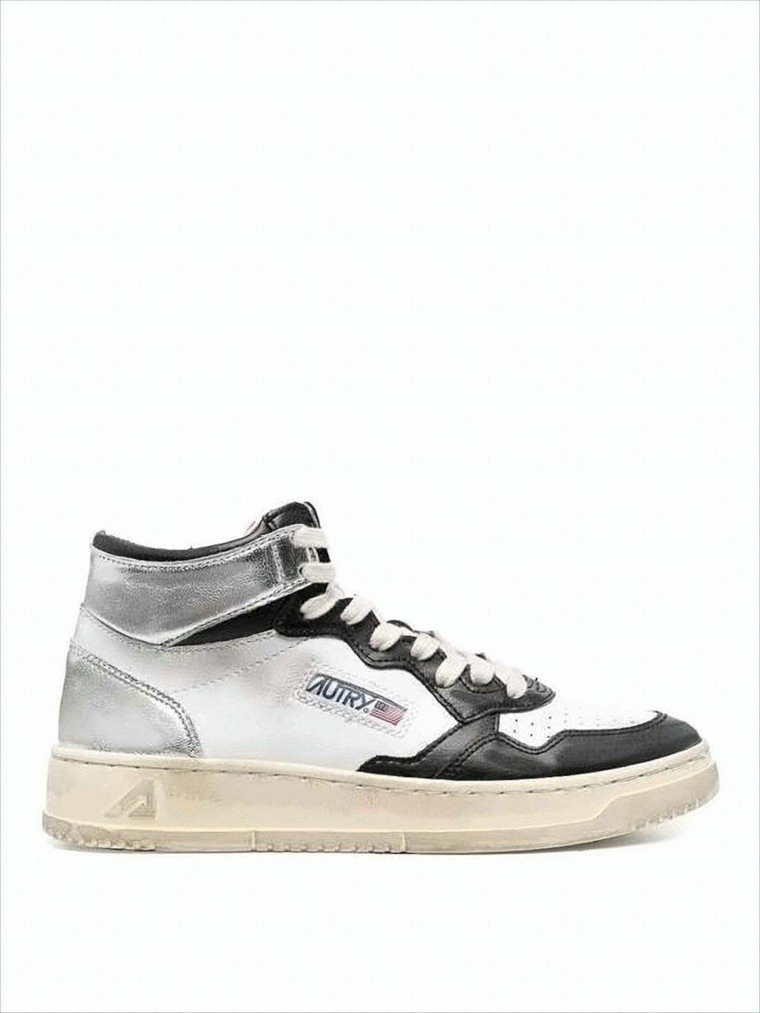 High-Top Sneakers with Metallic Cow Leather Accents