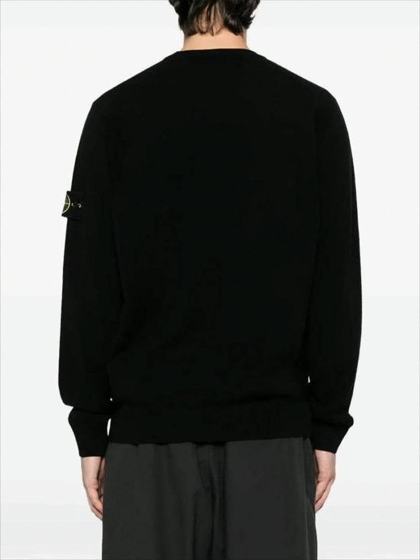 Crew Neck Black Wool Blend Sweater