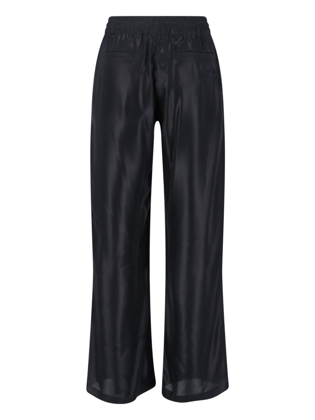 Mid-Rise Black Pants With Adjustable Waist And Subtle Logo