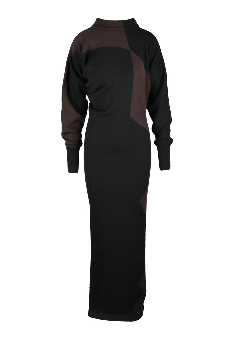 Women's Asymmetric Long Dress - Black/Brown