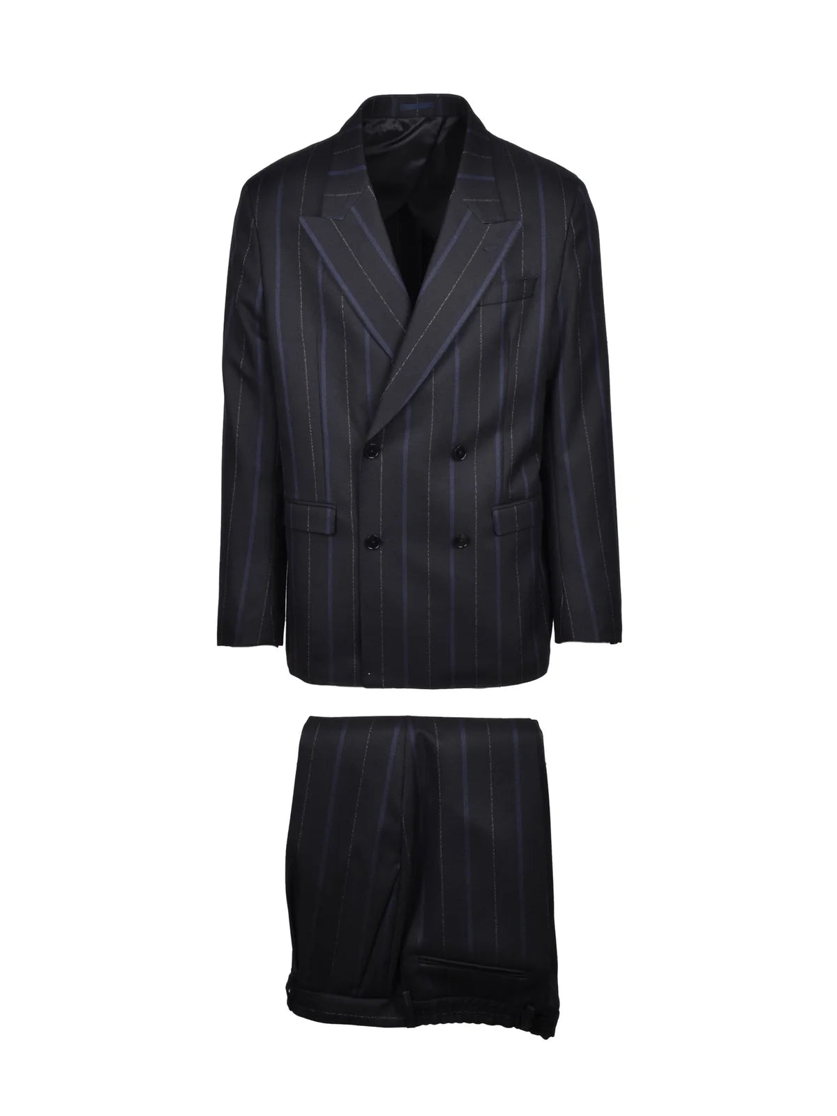 Black Blue Men Virgin Wool Double-Breasted Suit