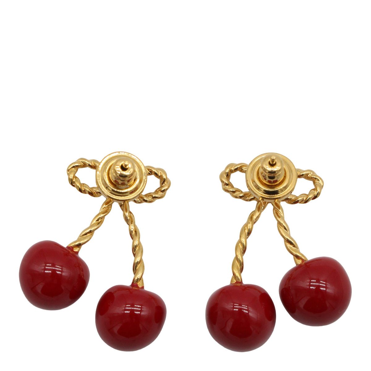 Cherry-Design Gold-Tone Earrings with Logo Detail