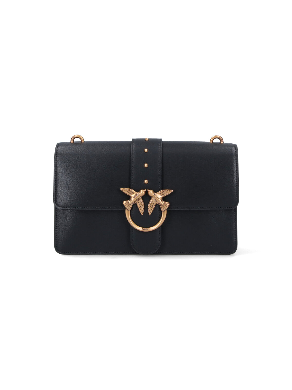 Medium Black Leather Shoulder Bag With Gold-Tone Logo