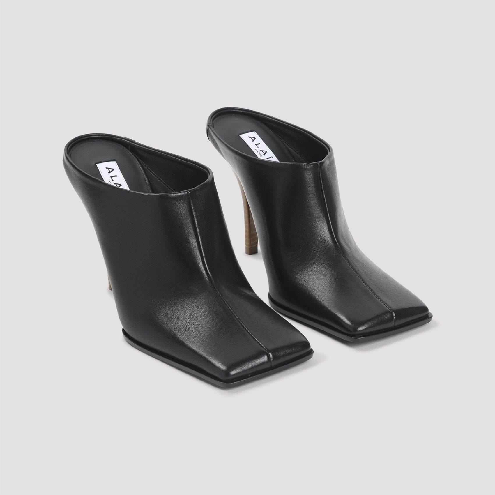 Pointed Square Toe Leather Slippers With High Stiletto Heel