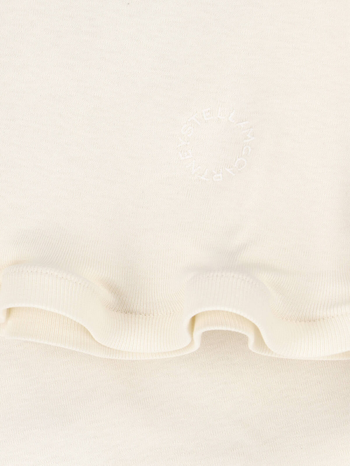 Cream Ruffled Hem Cotton Jersey T-Shirt