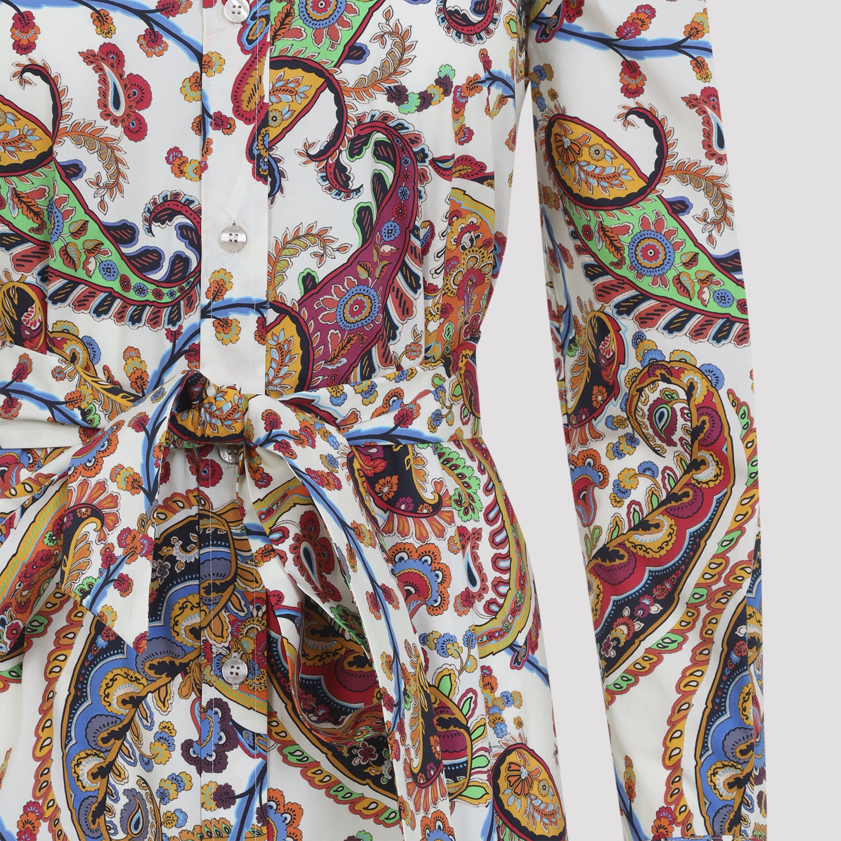 Multicolor Paisley Midi Dress With Belted Waist