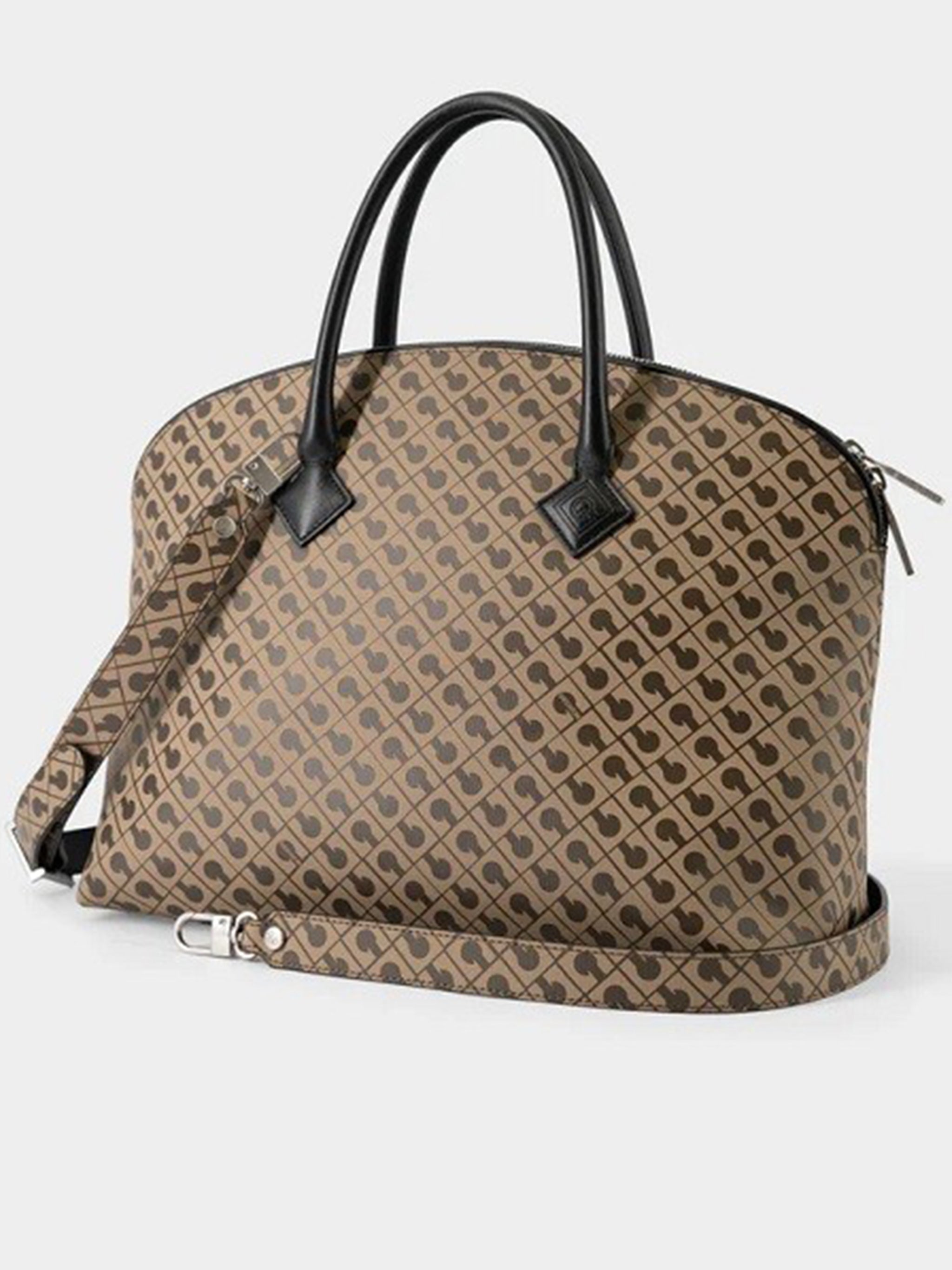 Large Brown Geometric Pattern Bowling Handbag