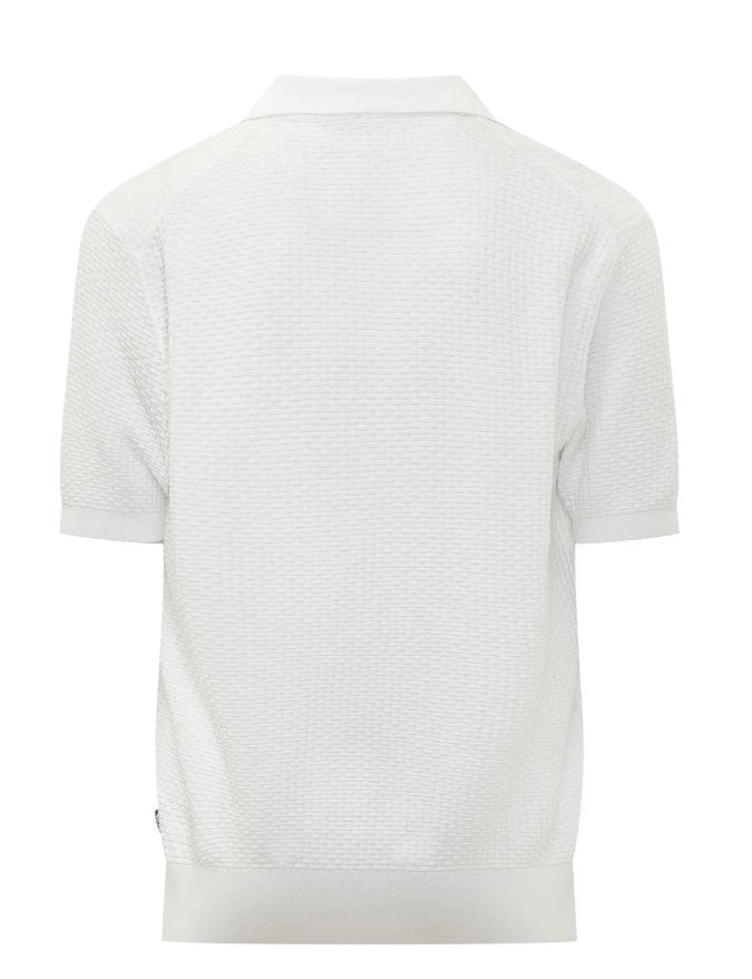 White Natalo Textured Knit Polo Shirt