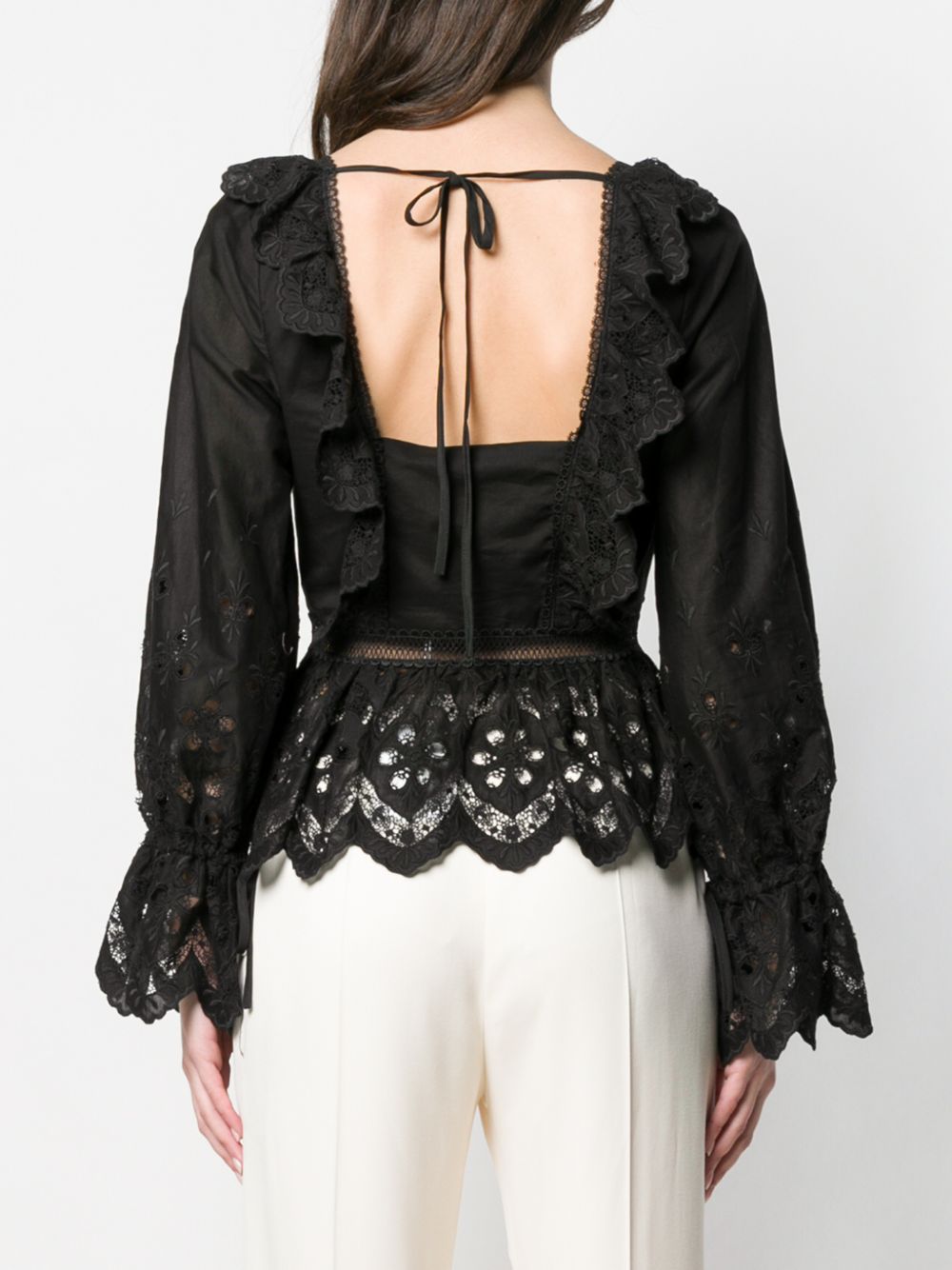 Black Macramè Shirt With Floral Lace Patterns