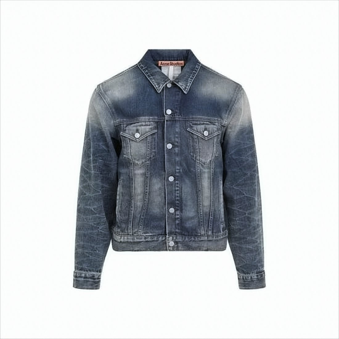 Classic Faded Denim Jacket With Button-Up Front And Chest Pockets