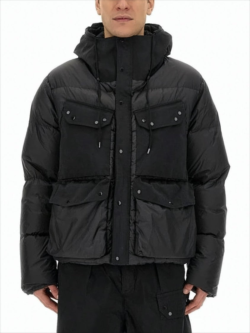 Quilted Black Down Jacket with Adjustable Hood
