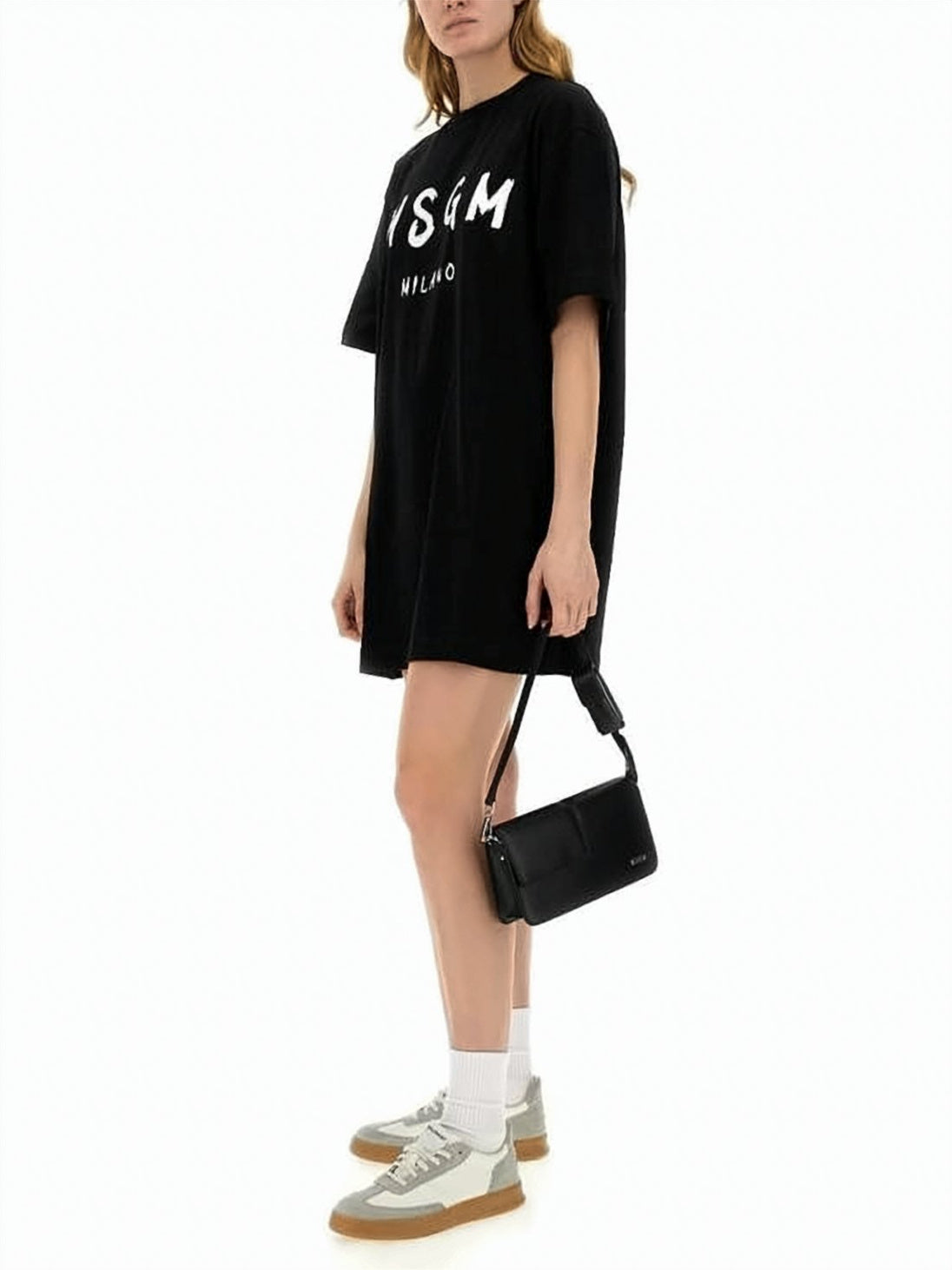 Oversized Black Mini Dress with Brushstroke Lettering
