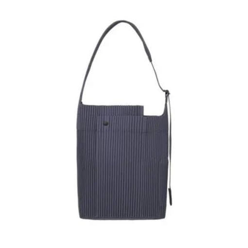 Vertically Pleated Blue Shoulder Bag With Adjustable Strap