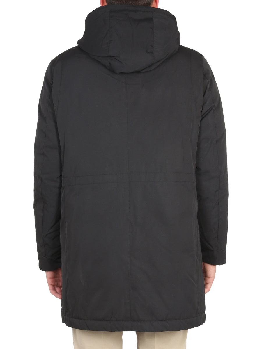 High Neck Jacket With Concealed Zipper And Adjustable Cuffs