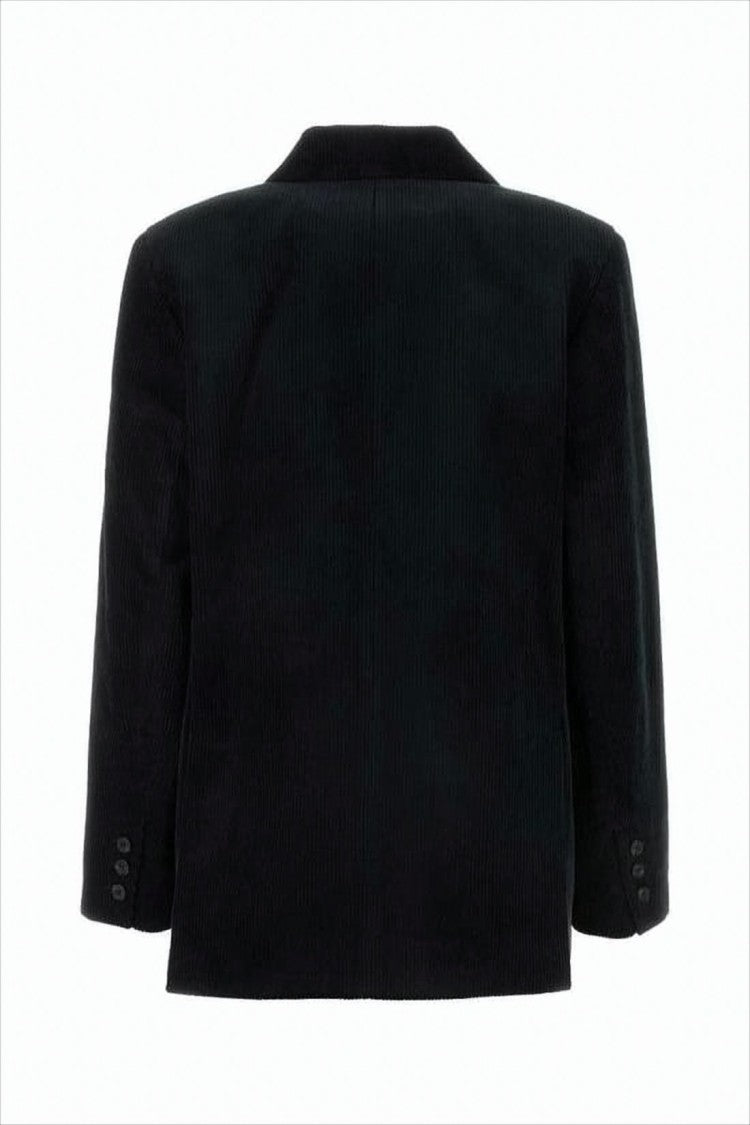 Double-Breasted Corduroy Suit Jacket with Notched Lapel