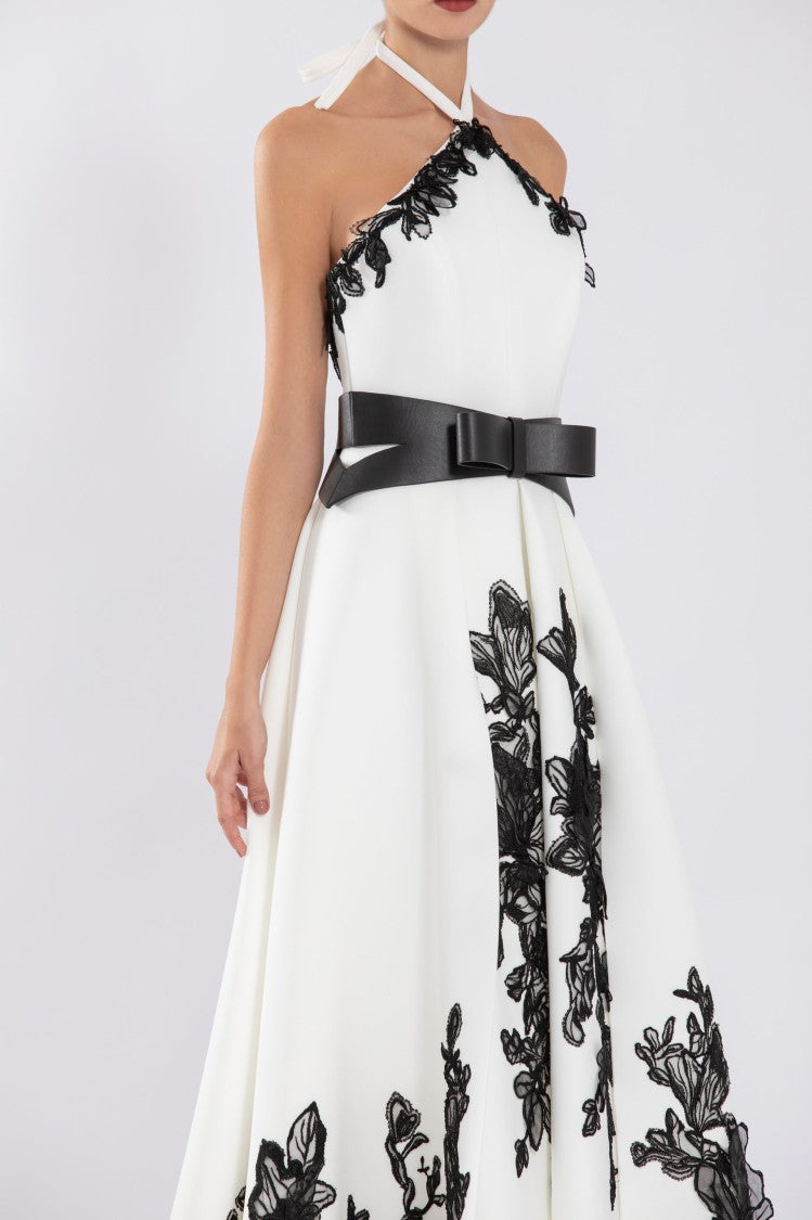Neoprene High-Low Dress With Embroidery