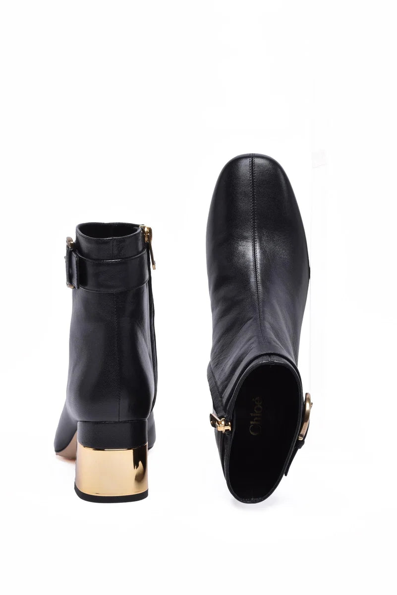 Leather Ankle Boot with Zip - Black