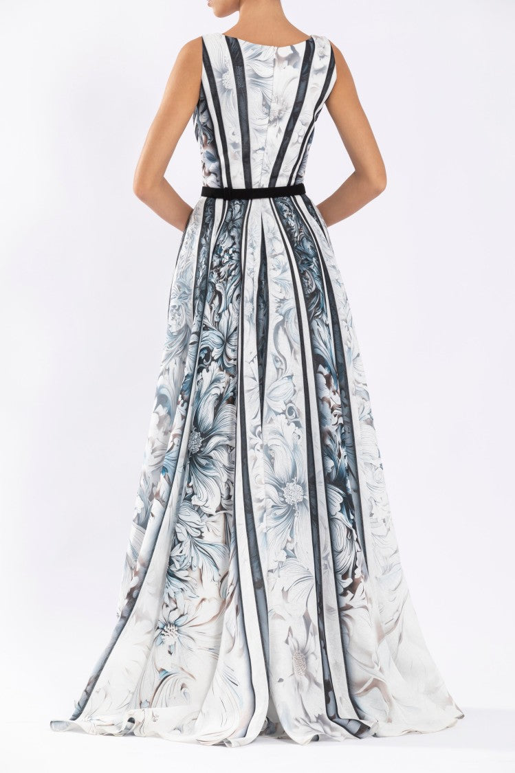 Linen Printed Dress With Striped, Floral Print