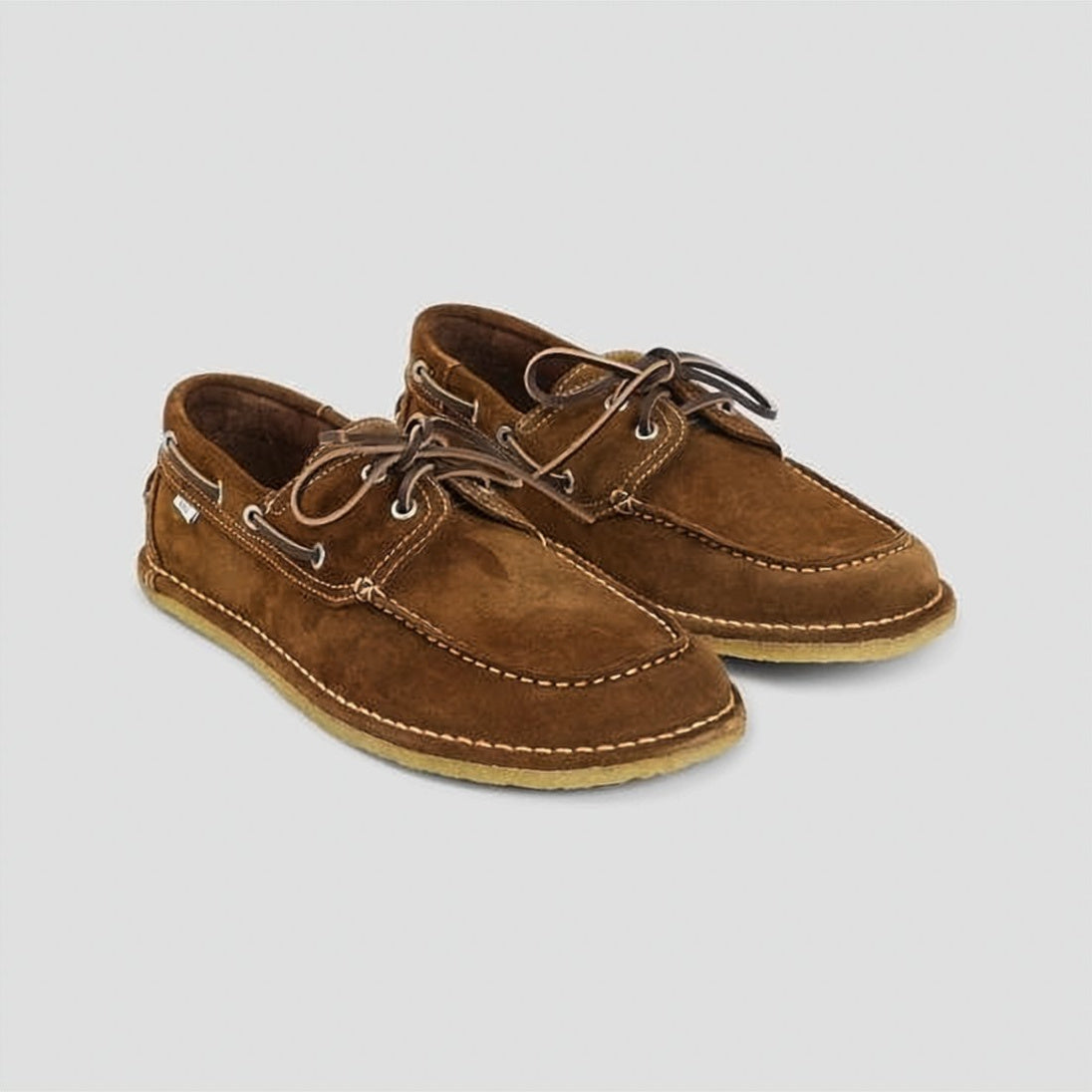 Suede Boat Shoes with White Stitching and Leather Laces