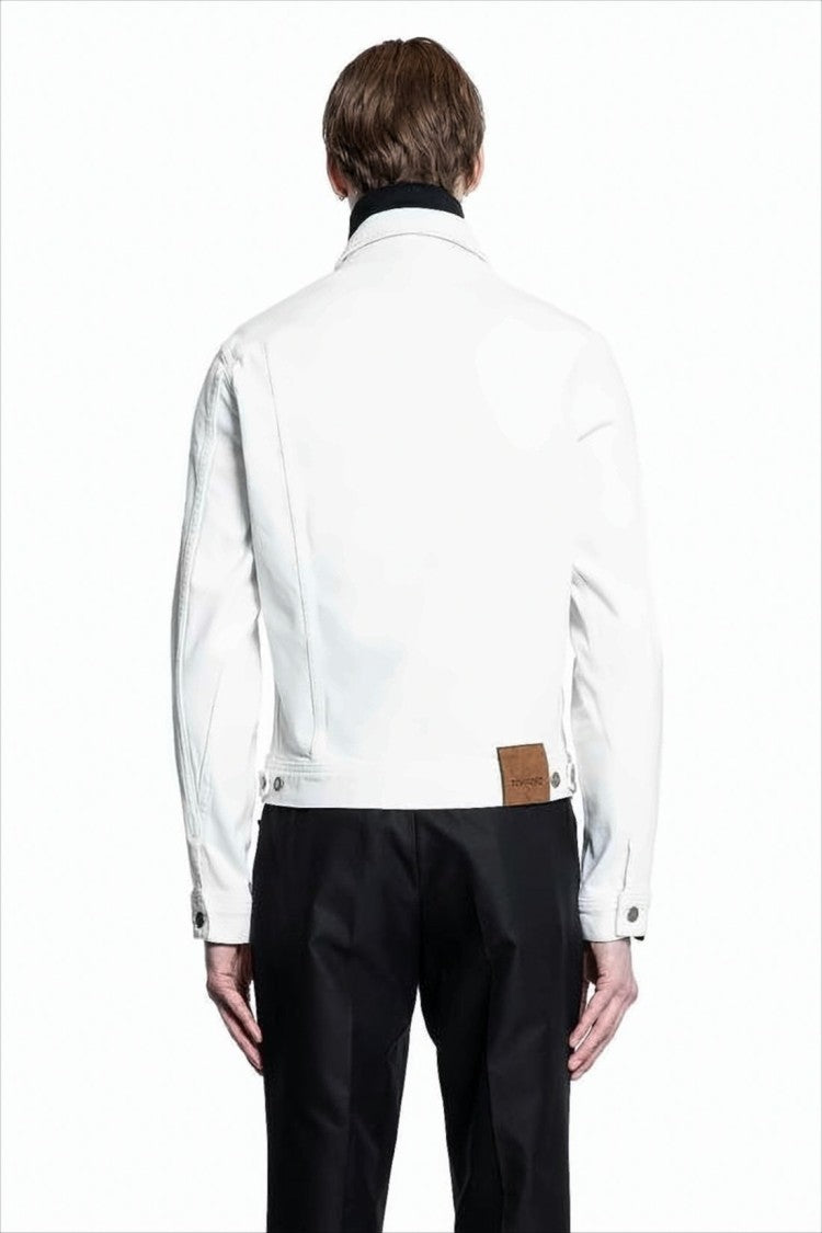 Crisp White Denim Jacket with Structured Silhouette