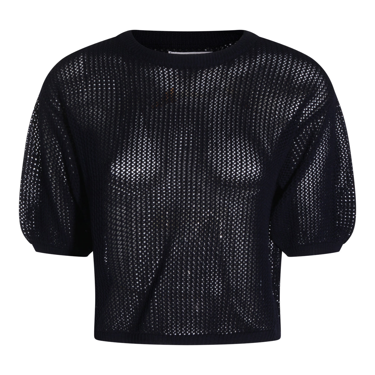 Short-Sleeved Cropped Sweater With Puff Sleeves