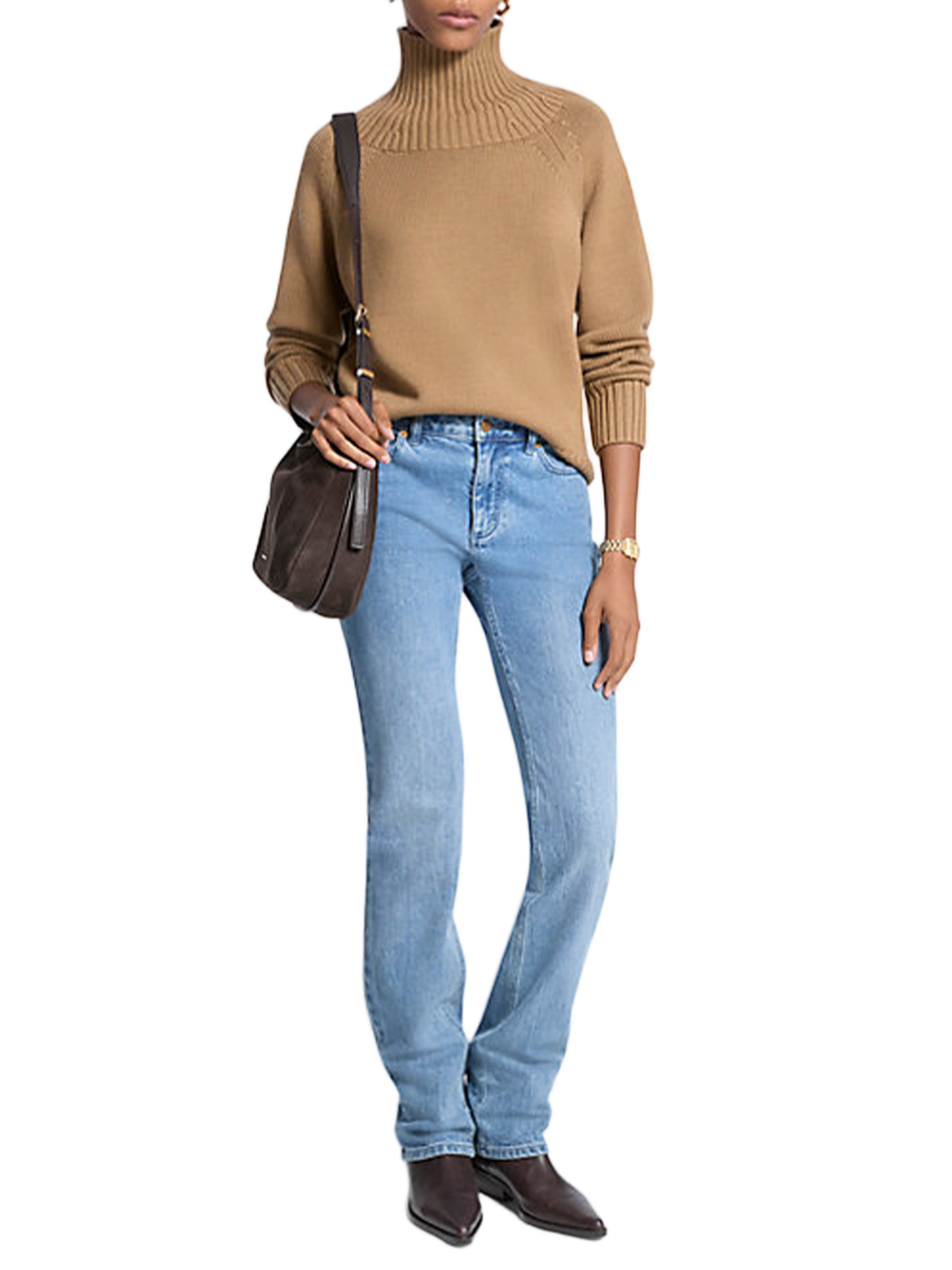 Neutral Merino Wool Turtleneck Relaxed Sweater