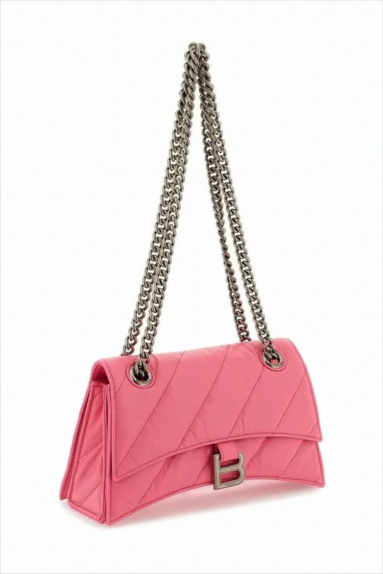 Quilted Pink Balenciaga Shoulder Bag with Metallic Emblem