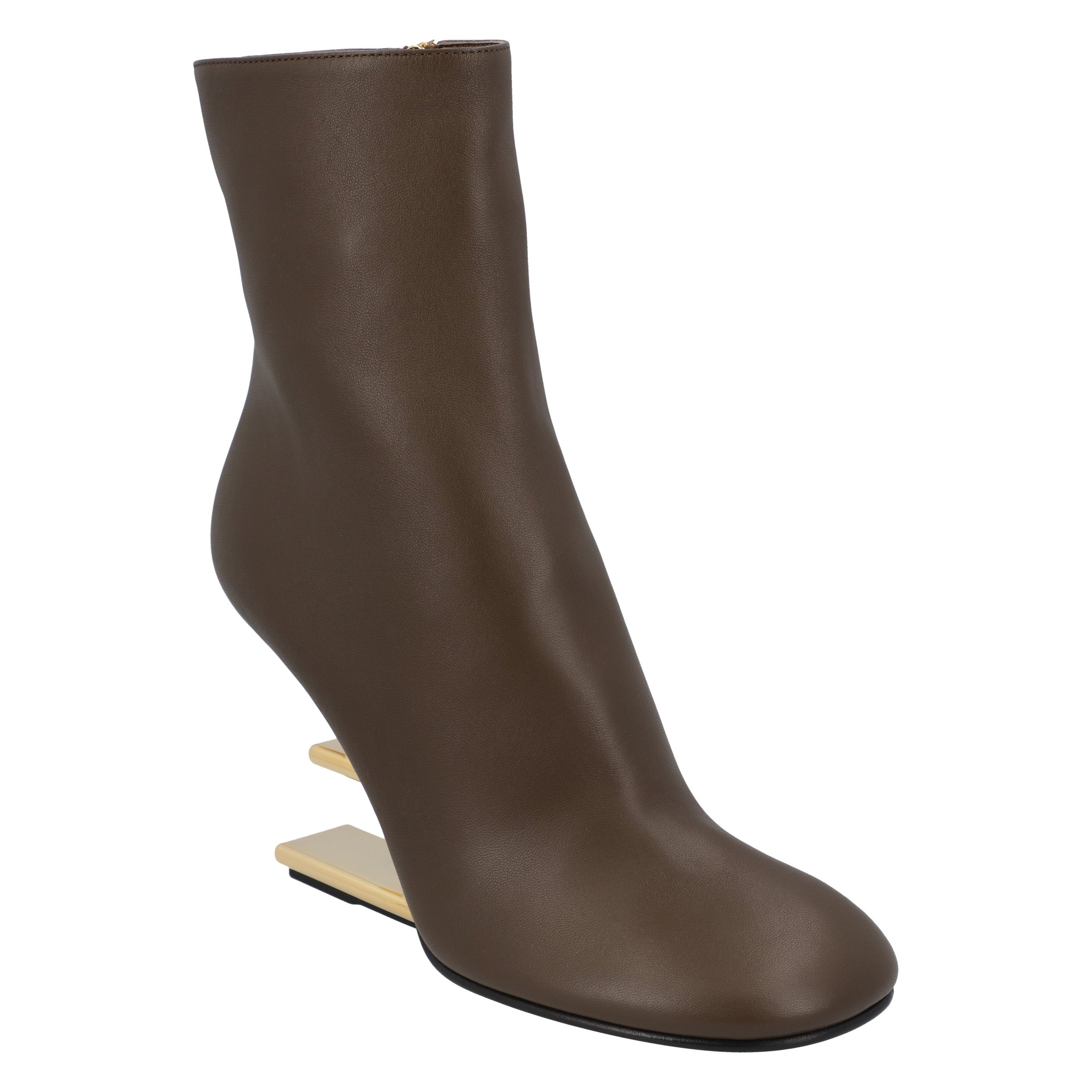 Heeled Ankle Boots With Gold-Colored Diagonal Heel