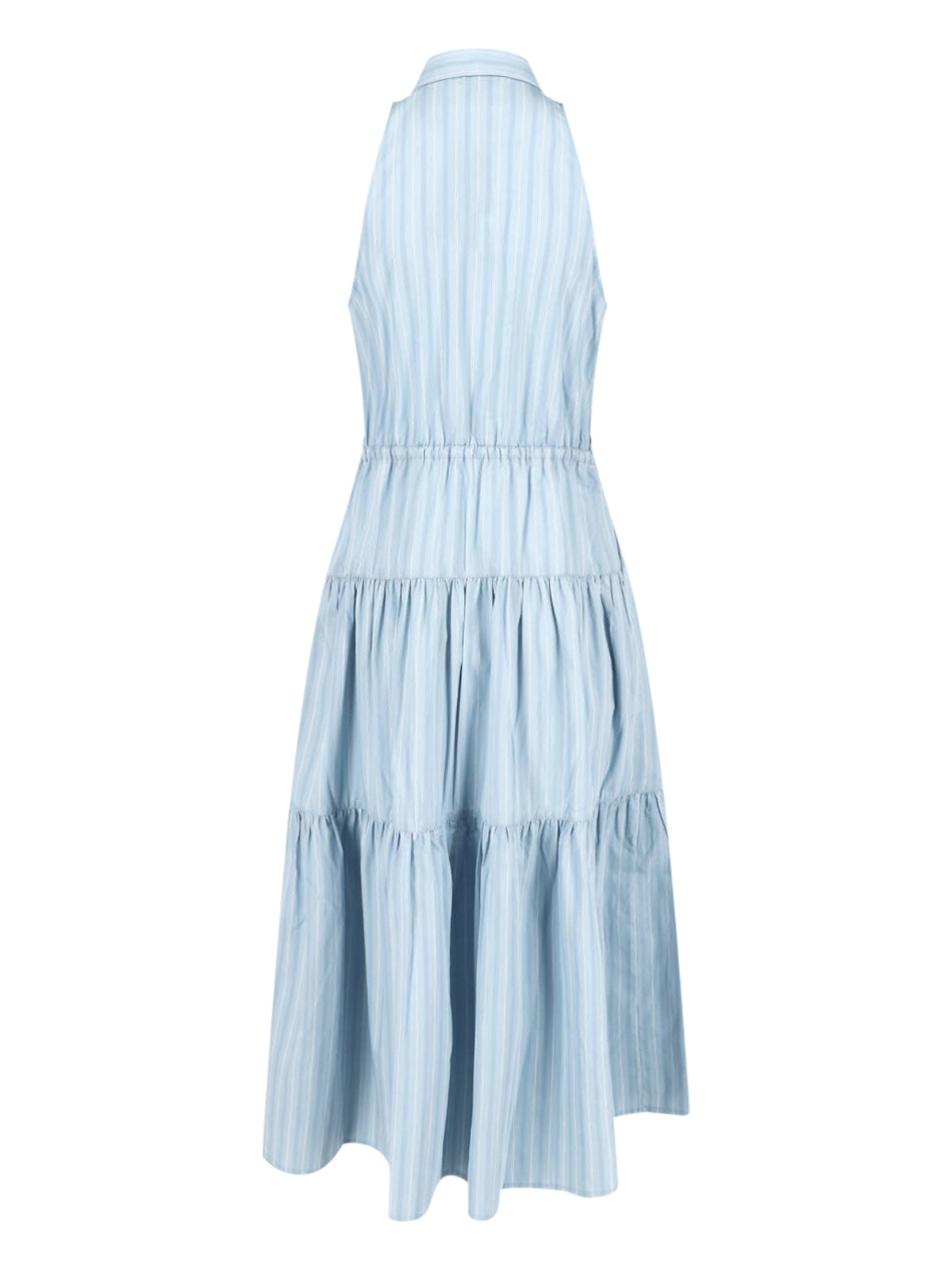 Blue Tiered Sleeveless Striped Dress