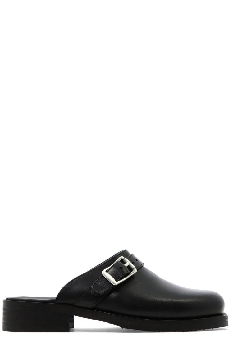 Leather Mule with Silver Buckle