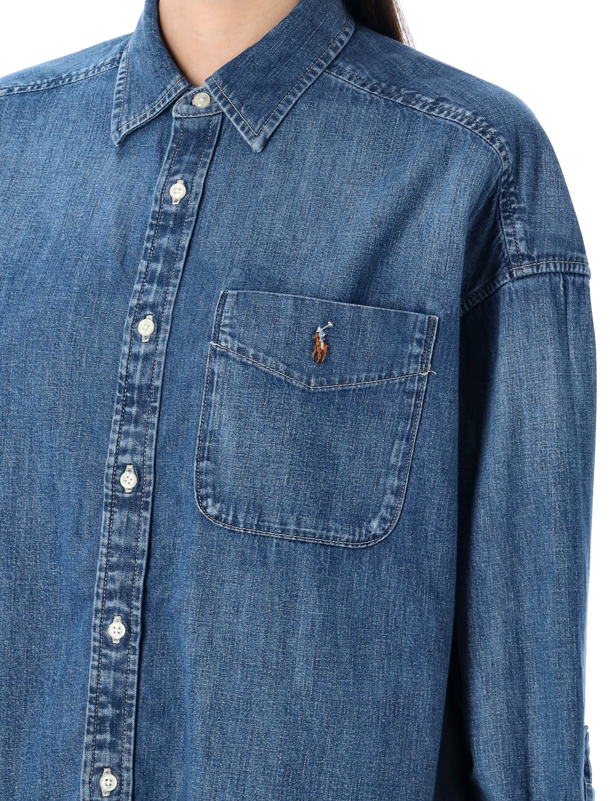 Oversized Denim Overshirt With Spread Collar