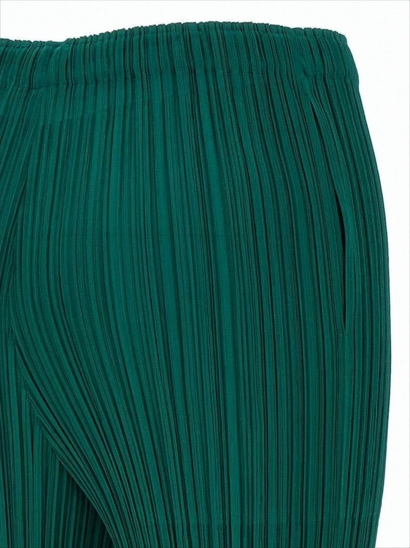 Pleated Green Track Pants with Tapered Legs