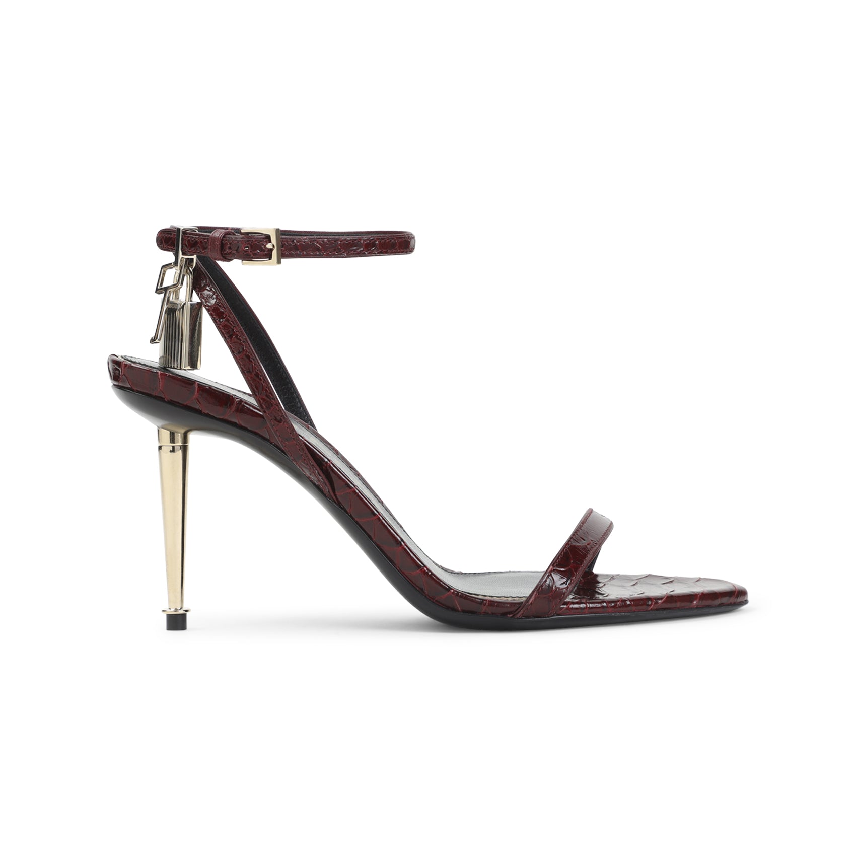 Burgundy Leather High-Heeled Sandals