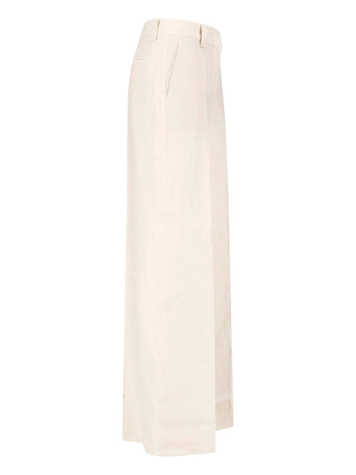 Cream Linen Straight-Leg Tailored Trousers