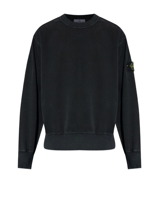 Relaxed Fit Black Long-Sleeve Crewneck with Patch Logo