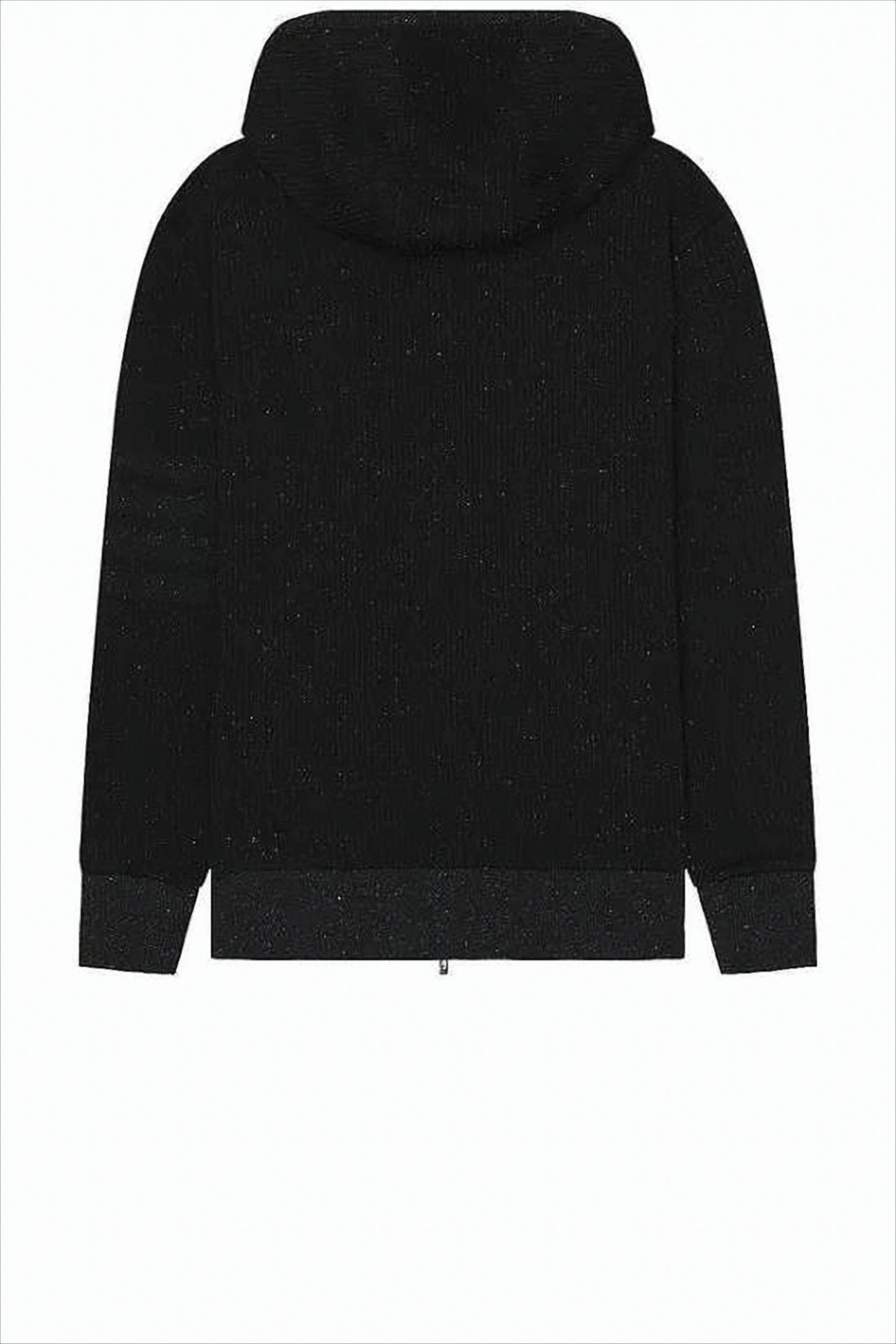 Ribbed Black Zip-Up Hoodie with Multicolored Speckles