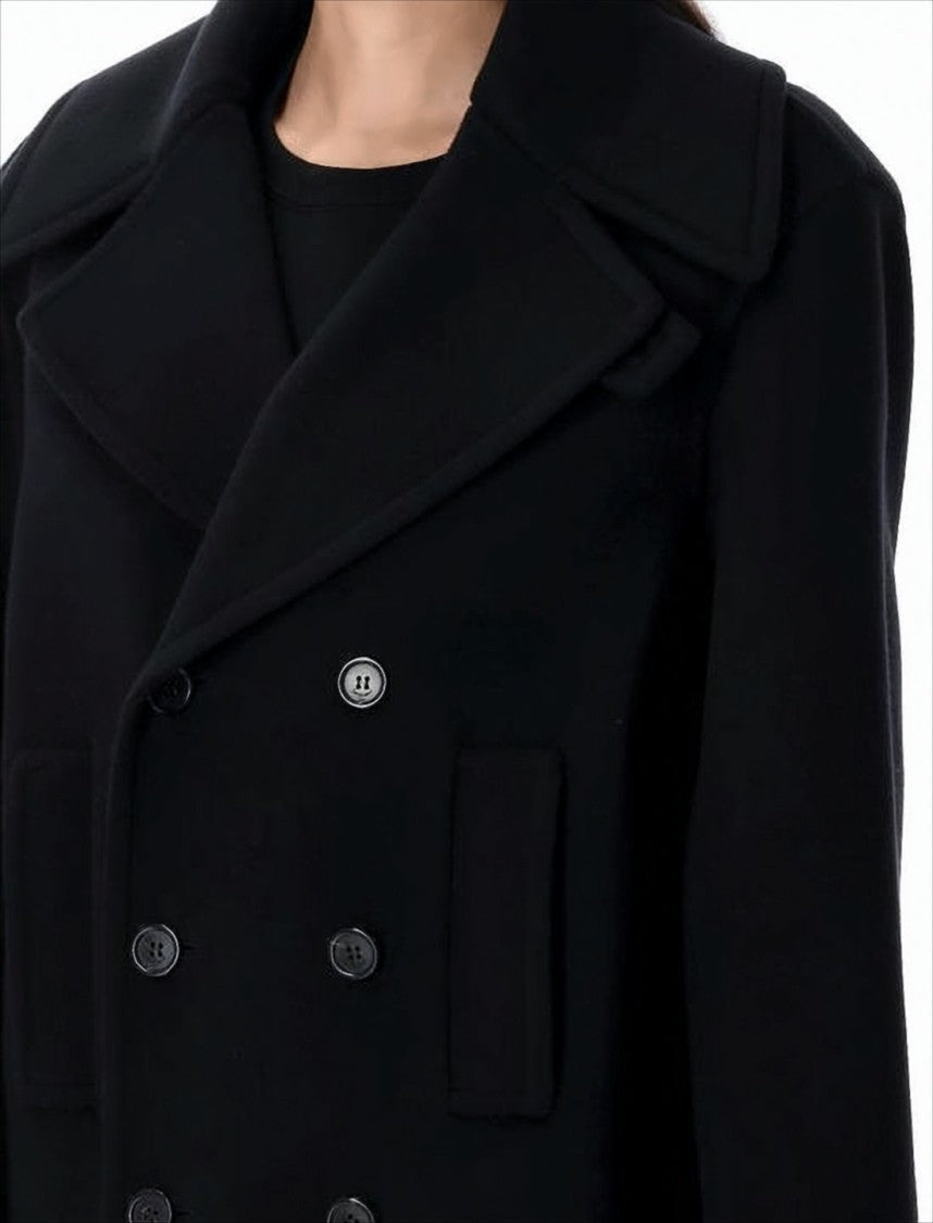 Double-Breasted Wool Coat with Wide Lapel