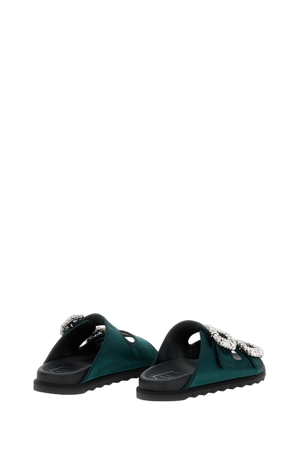 Dark Green Sandals With Crystal Buckles