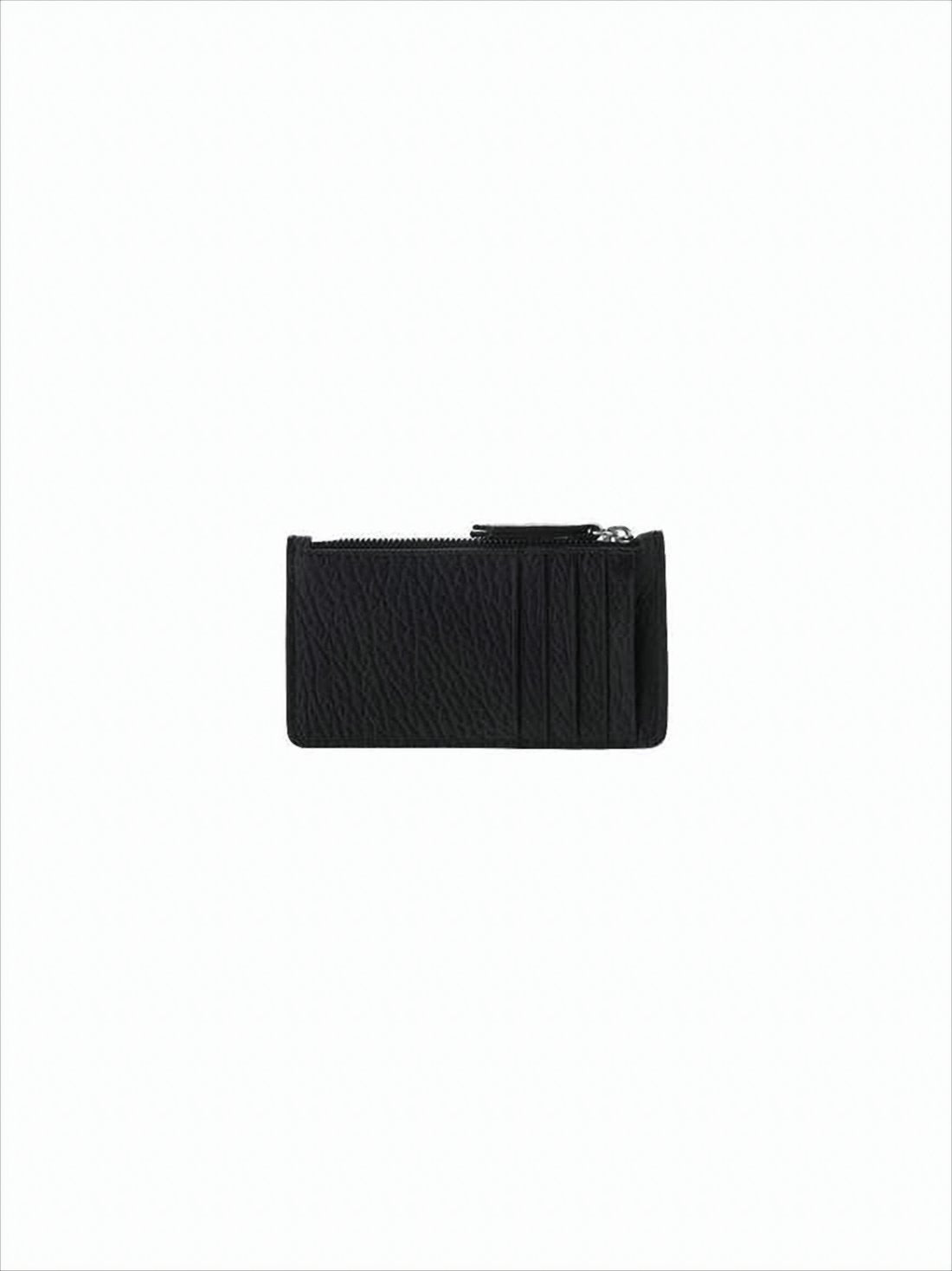 Textured Calf Leather Wallet with Zippered Closure