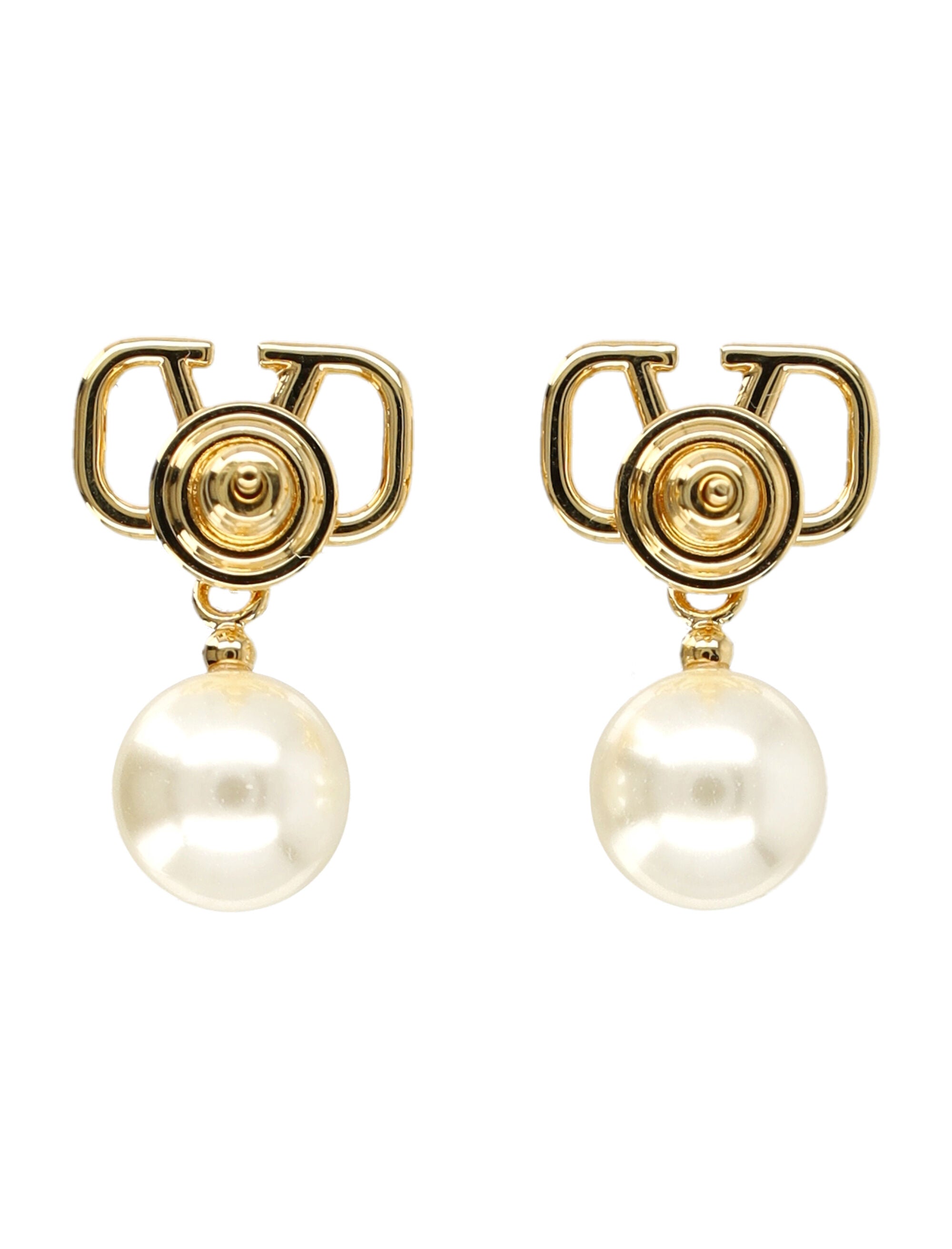 VLogo Pearl Embellished Earrings with Polished Gold-tone Finish